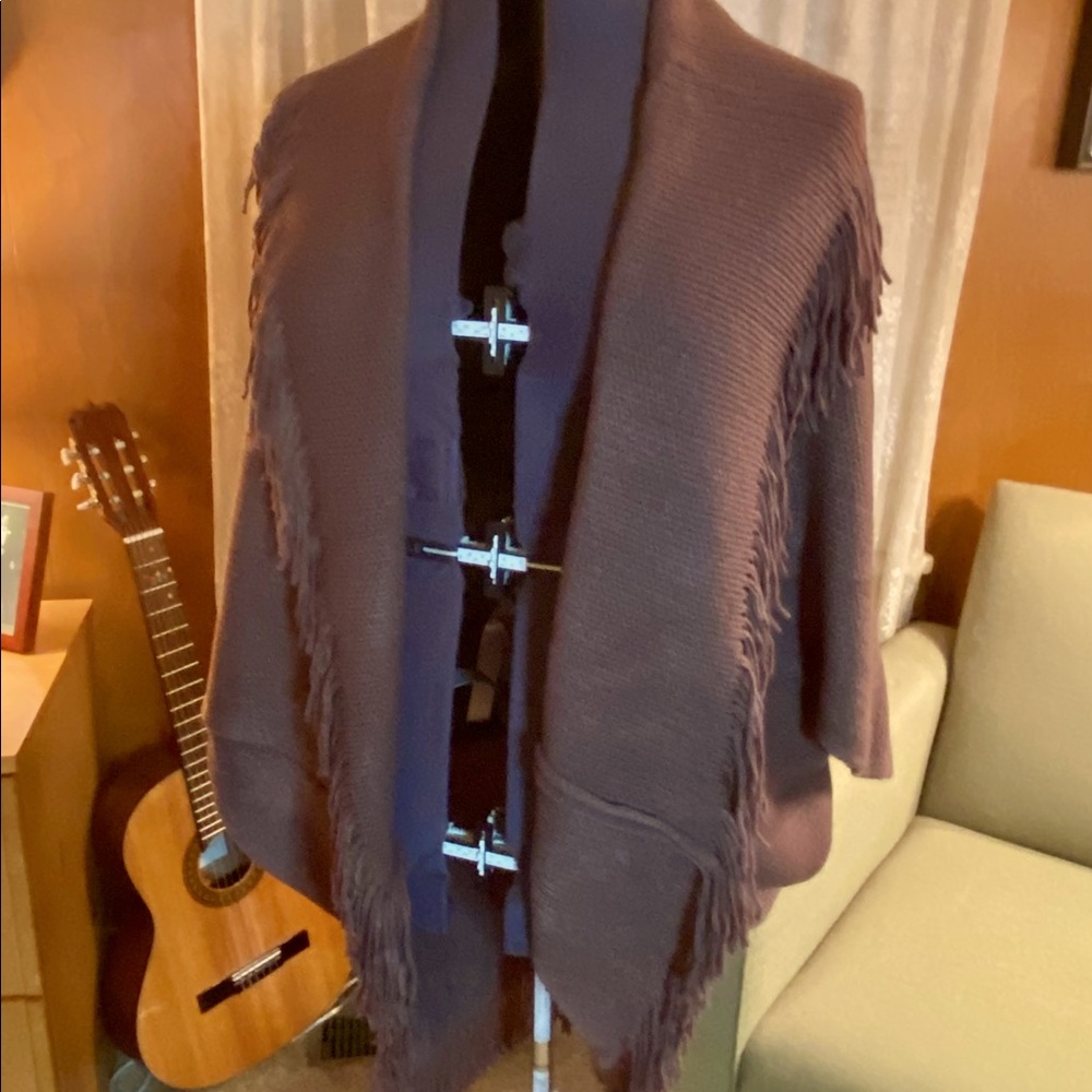 Layers By Lizden Marvelush Waffle Knit Fringed Shrug - Brown (Size OS - Plus)